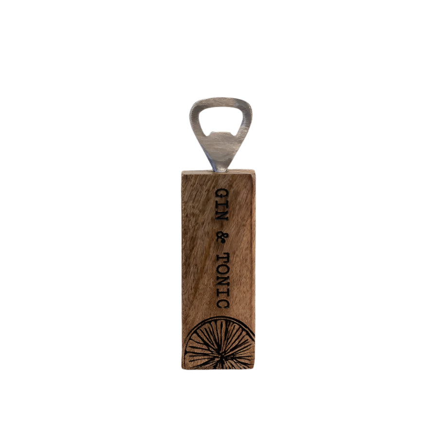 Gin & Tonic Bottle Opener 16cm – Rustic Metal Bar Tool with Fun Quote & Wood Handle – Gift for Gin Lovers, Cocktail Fans & Home Bar Enthusiasts