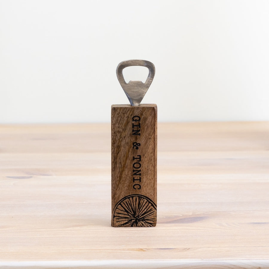 Gin & Tonic Bottle Opener 16cm – Rustic Metal Bar Tool with Fun Quote & Wood Handle – Gift for Gin Lovers, Cocktail Fans & Home Bar Enthusiasts