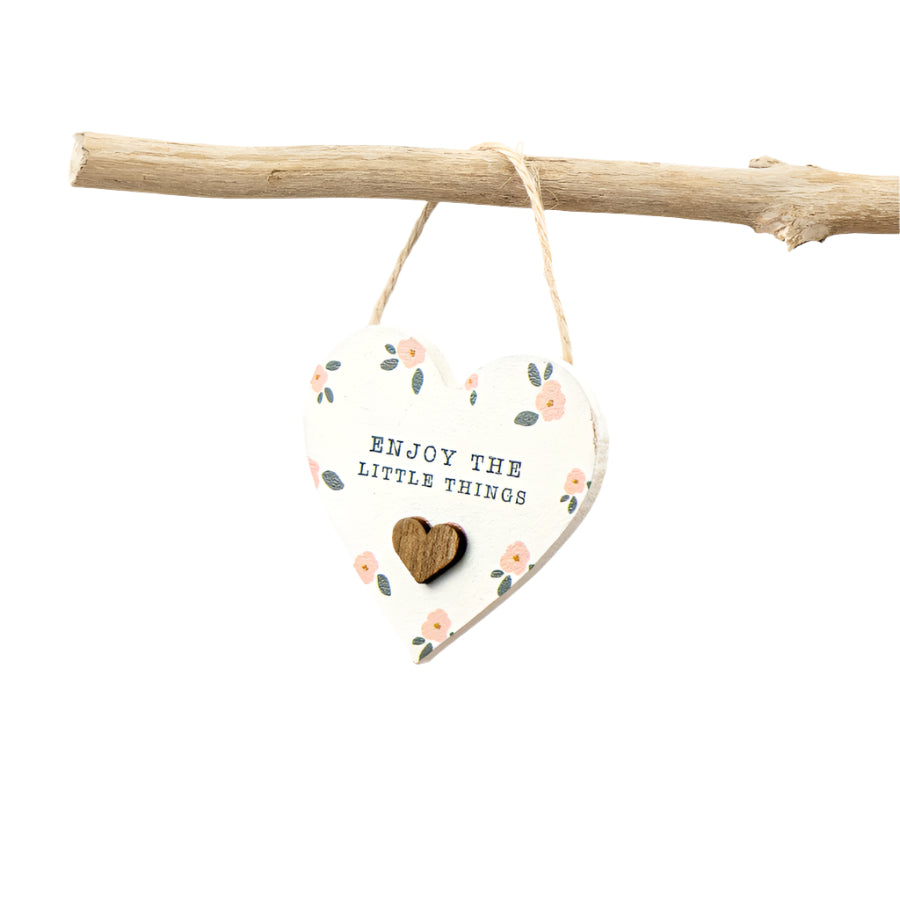 Enjoy The Little Things Hanger 6cm – Uplifting Mini Ceramic Sign with Motivational Typography – Rustic Hanging Accent for Home Decor, Shelves, or Gift Wraps