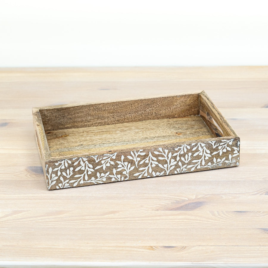 Mango Wood Flower Serving Tray 30cm – Handcrafted Unique Flower Shape – Decorative and Functional Tray for Snacks, Fruits, or Pastries – Rustic Natural Wood Finish