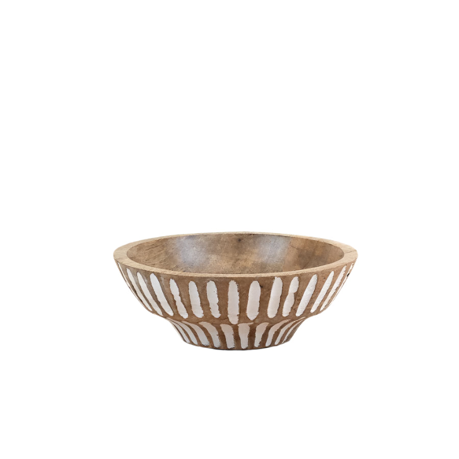 Small Patterned Serving Bowl 17cm – Handcrafted Mango Wood with Etched Design – Perfect for Snacks, Dips, or Side Dishes – Rustic Kitchen & Dining Decor