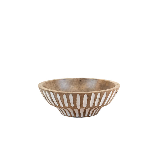 Small Patterned Serving Bowl 17cm – Handcrafted Mango Wood with Etched Design – Perfect for Snacks, Dips, or Side Dishes – Rustic Kitchen & Dining Decor