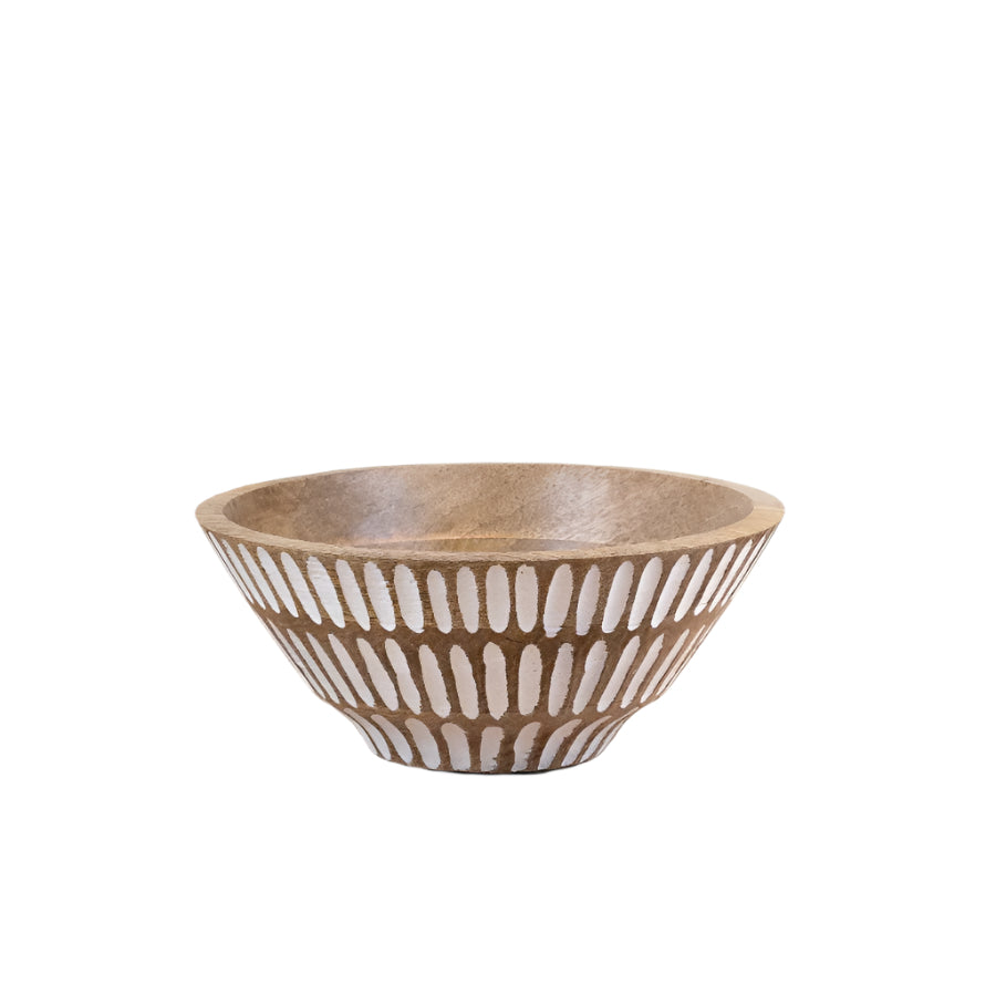 Mango Wood Serving Bowl 23cm – Whitewashed Finish, Handcrafted Rustic Minimalist Kitchenware