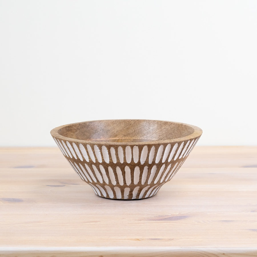 Mango Wood Serving Bowl 23cm – Whitewashed Finish, Handcrafted Rustic Minimalist Kitchenware