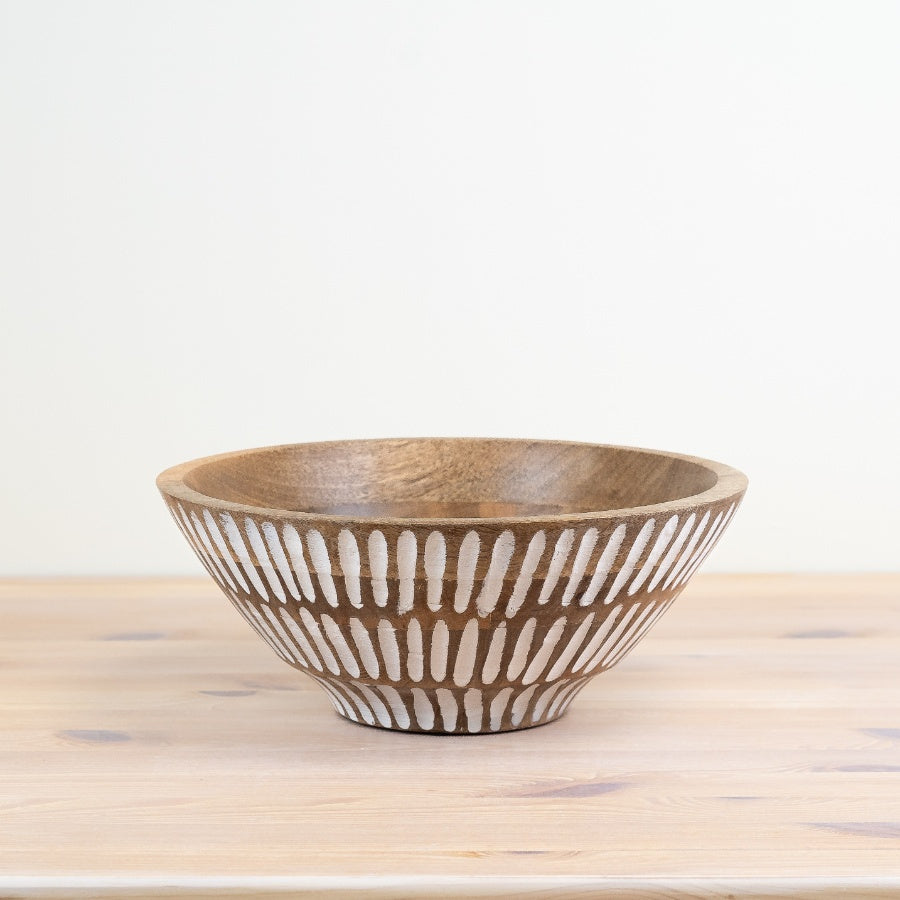 Large Mango Wood Serving Bowl White Wash Mango Wood Bowl Fruit Serving Dish Rustic Tableware 30x30cm Item #72786