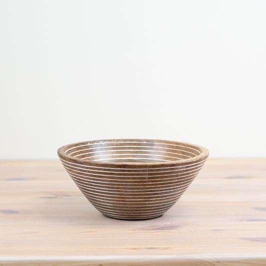 Lined White Washed Serving Bowl – 23cm Mango Wood Bowl, Rustic Tableware & Home Décor