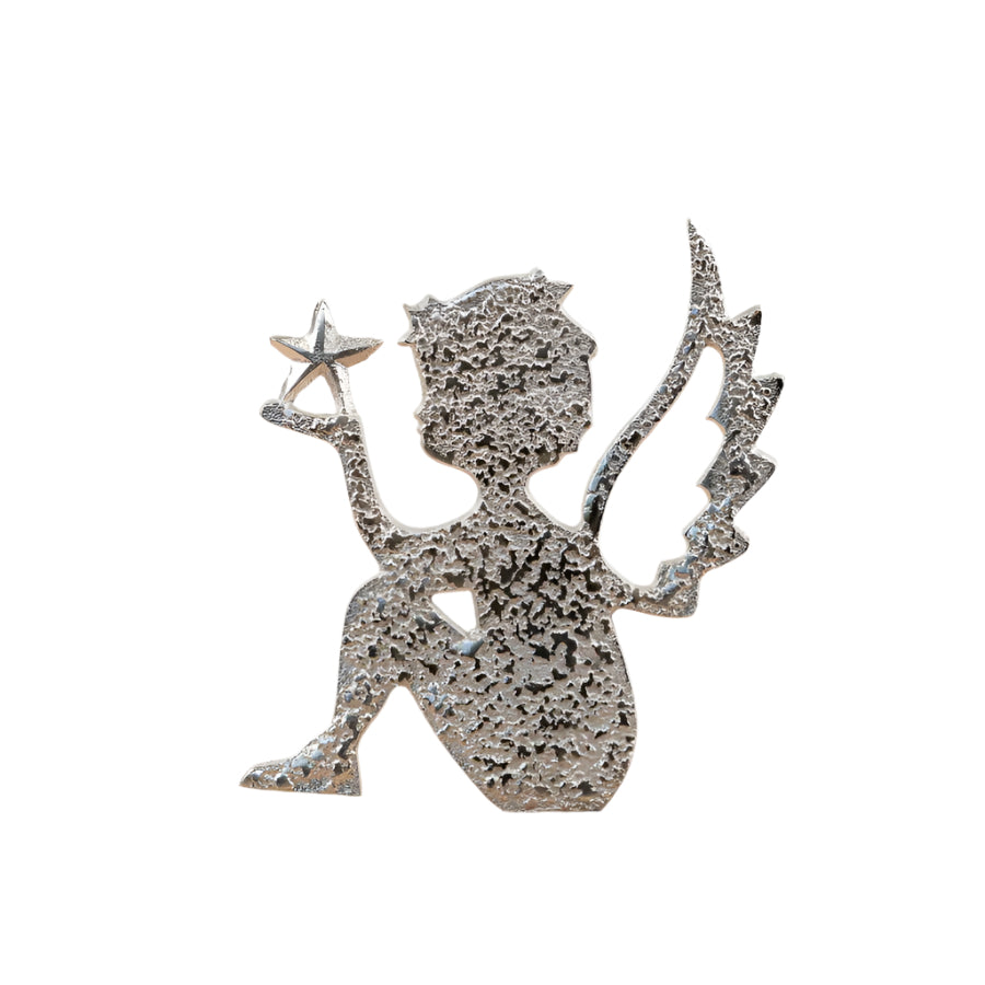 Angel Silhouette with Star on Wood Base 25cm, Chic Seasonal Ornament