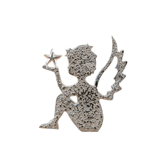 Angel Silhouette with Star on Wood Base 25cm, Chic Seasonal Ornament