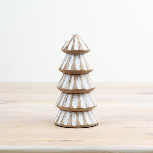 Washed Mango Wood Tree 15cm Carved Pattern Whitewashed Rustic Decor