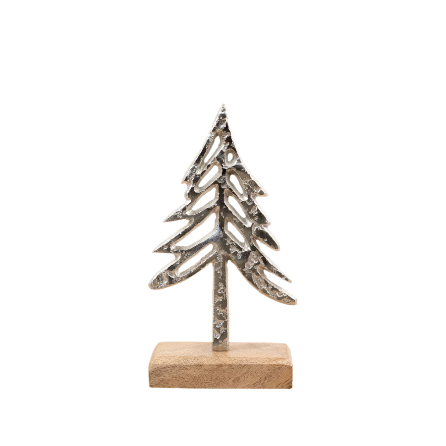 Aluminium Tree on Wooden Base 20cm, Elegant Decorative Home Accent