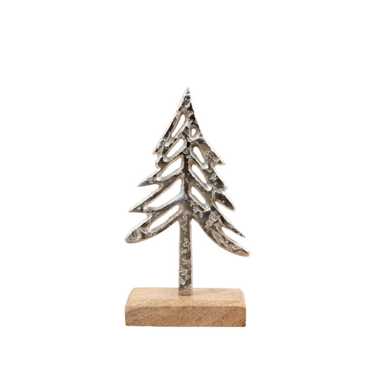Aluminium Tree on Wooden Base 20cm, Elegant Decorative Home Accent