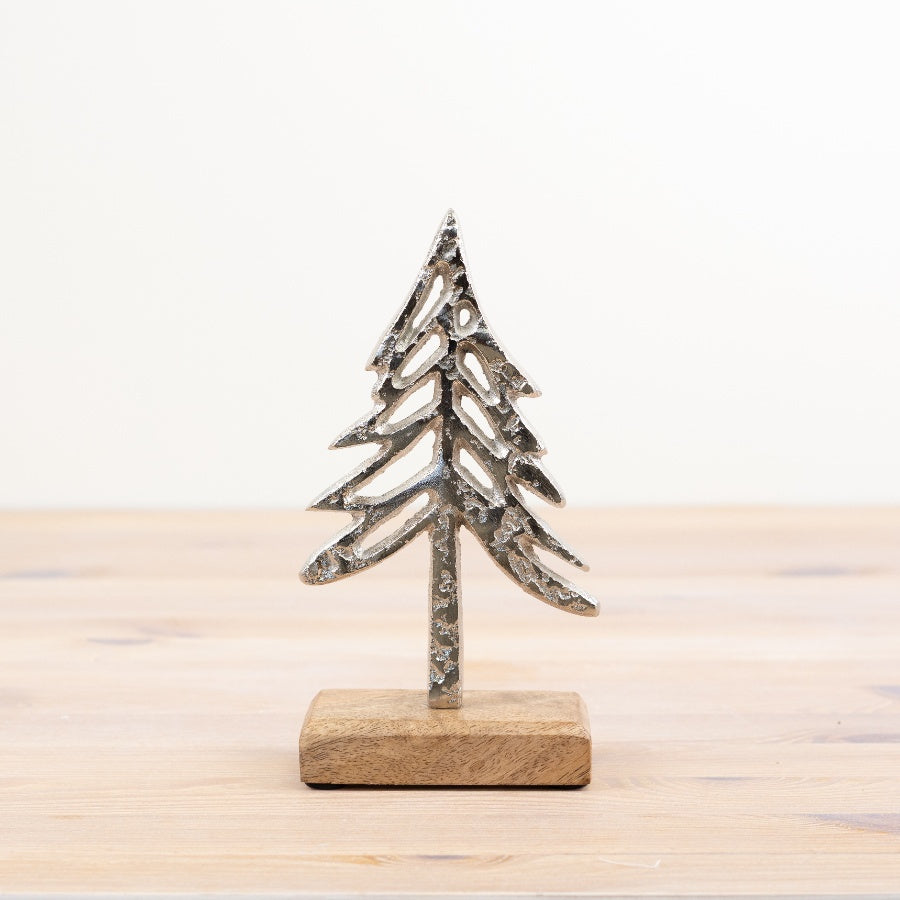 Aluminium Tree on Wooden Base 20cm, Elegant Decorative Home Accent