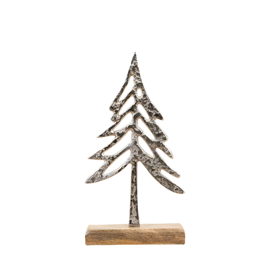 Metal Tree on Wooden Base 29cm, Modern Rustic Nature-Inspired Decor
