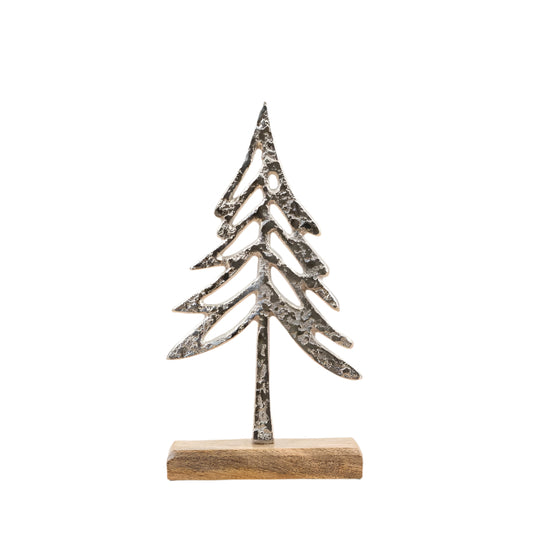 Metal Tree on Wooden Base 29cm, Modern Rustic Nature-Inspired Decor