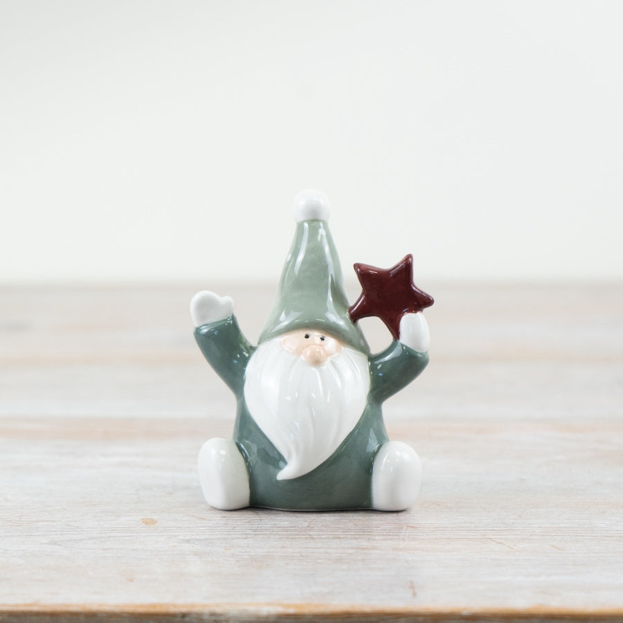Green Santa Holding Star Ornament, 10cm