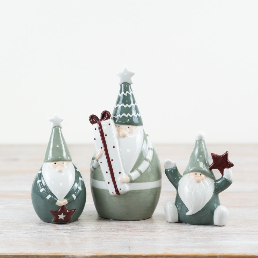 Green Santa Holding Star Ornament, 10cm