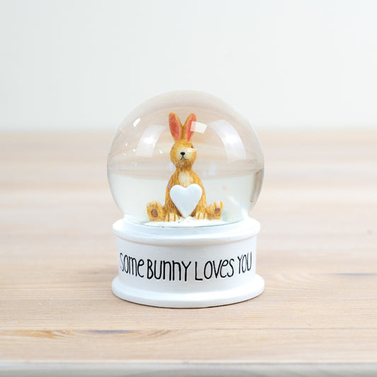 Some Bunny Loves You Snow Globe 9cm – Easter Bunny Ornament with Glitter Spring Decoration Gift