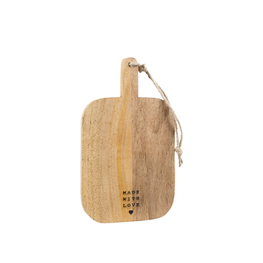 Made with Love Wooden Chopping Board 25cm, Rustic Serving Kitchen Decor
