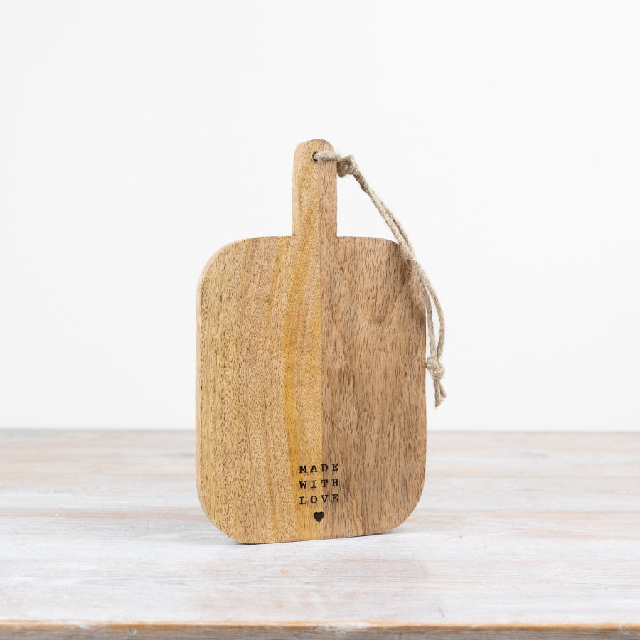 Made with Love Wooden Chopping Board 25cm, Rustic Serving Kitchen Decor