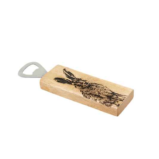 Rabbit Wooden Bottle Opener 17cm, Stylish Steel and Wood Bar Accessory