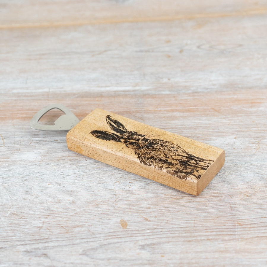 Rabbit Wooden Bottle Opener 17cm, Stylish Steel and Wood Bar Accessory