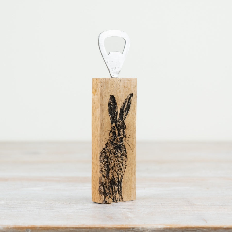 Rabbit Wooden Bottle Opener 17cm, Stylish Steel and Wood Bar Accessory