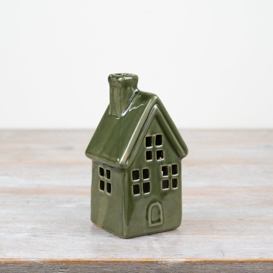 Green LED House Ornament – 16cm Hand-Finished Christmas Decoration, Warm Festive Glow
