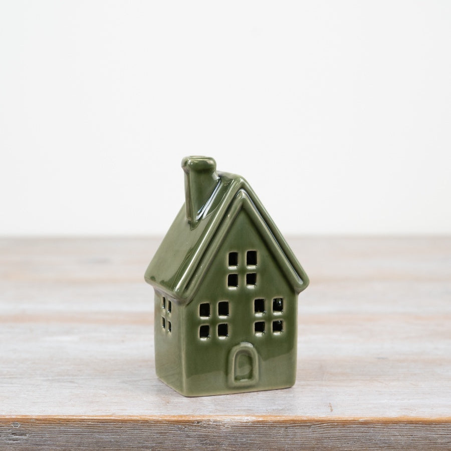 Green LED House Ornament – 11.5cm Hand-Finished Christmas Decoration, Warm Festive Glow