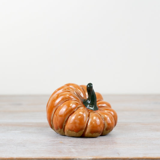 12cm Glazed Orange Pumpkin Decoration – Porcelain Autumn Ornament, Elegant Fall Décor