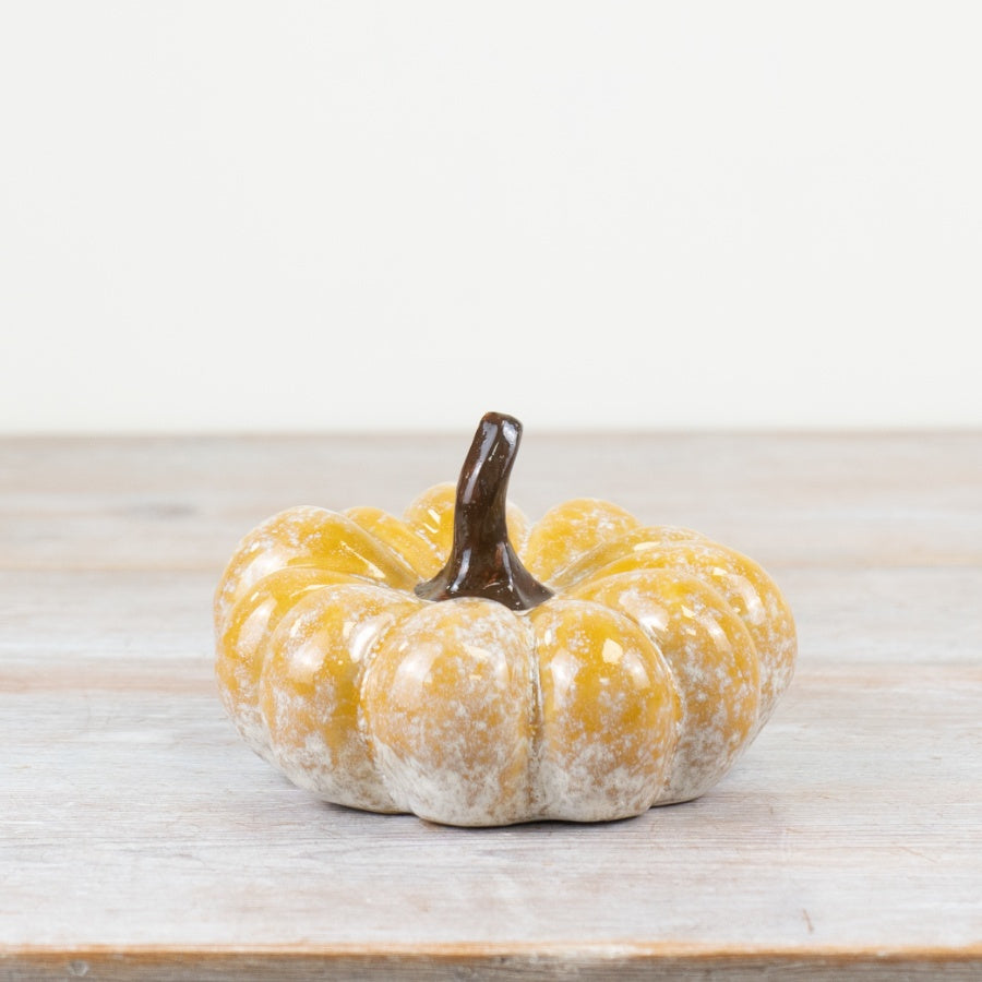 14cm Glazed Orange Patterned Pumpkin Decoration – Porcelain Autumn Woodland Ornament, Elegant Fall Décor