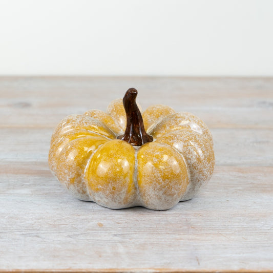 16cm Orange Glazed Patterned Pumpkin Decoration – Porcelain Autumn Ornament, Elegant Fall Décor