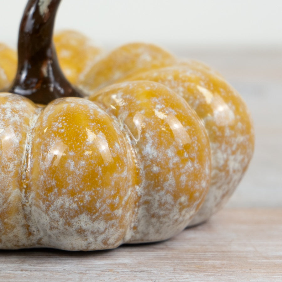 14cm Glazed Orange Patterned Pumpkin Decoration – Porcelain Autumn Woodland Ornament, Elegant Fall Décor