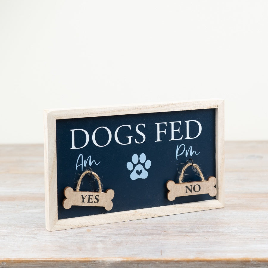 Dog's Fed Sign 22cm Navy Blue with Detachable Bones AM/PM Indicator