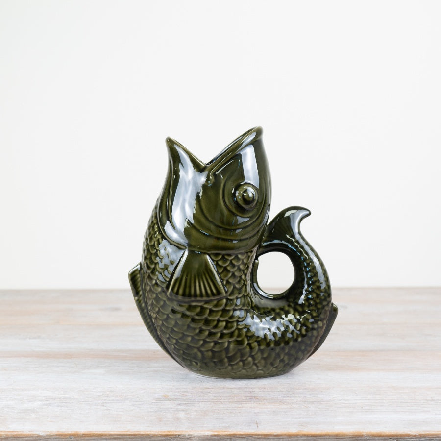 Green Fish Vase 24.7cm Dark Green Fish-Shaped Jug for Flowers and Decor