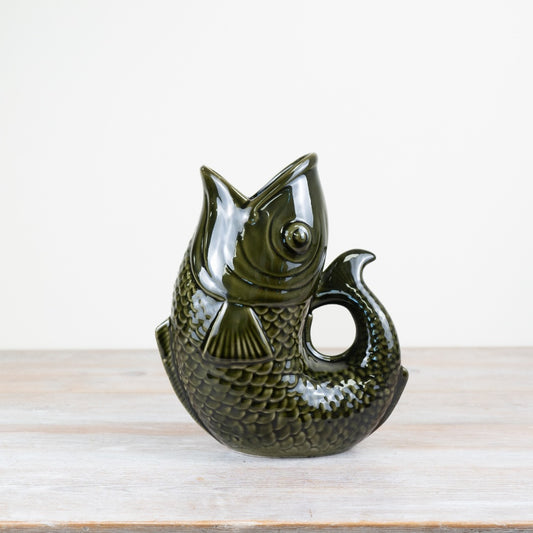 Green Fish Vase 24.7cm Dark Green Fish-Shaped Jug for Flowers and Decor