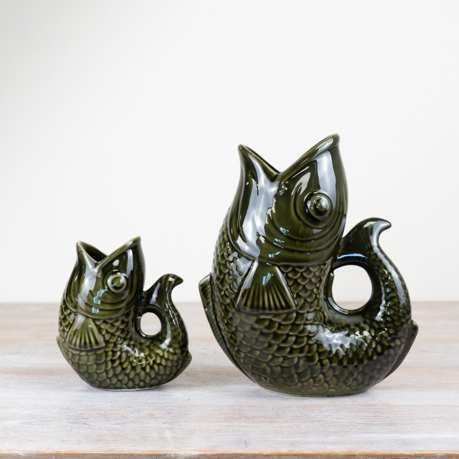 Green Fish Vase 24.7cm Dark Green Fish-Shaped Jug for Flowers and Decor