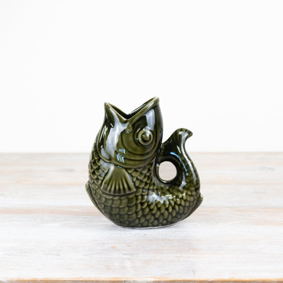 Dark Green Fish Vase 14.7cm Unique Fish Design Home Decor Vase for Flowers and Drinks