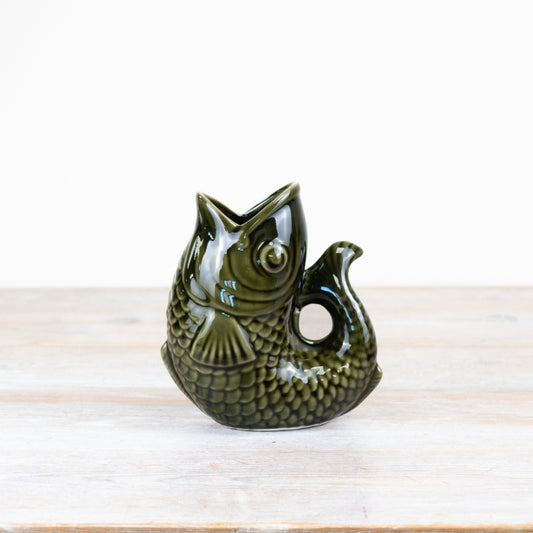 Dark Green Fish Vase 14.7cm Unique Fish Design Home Decor Vase for Flowers and Drinks