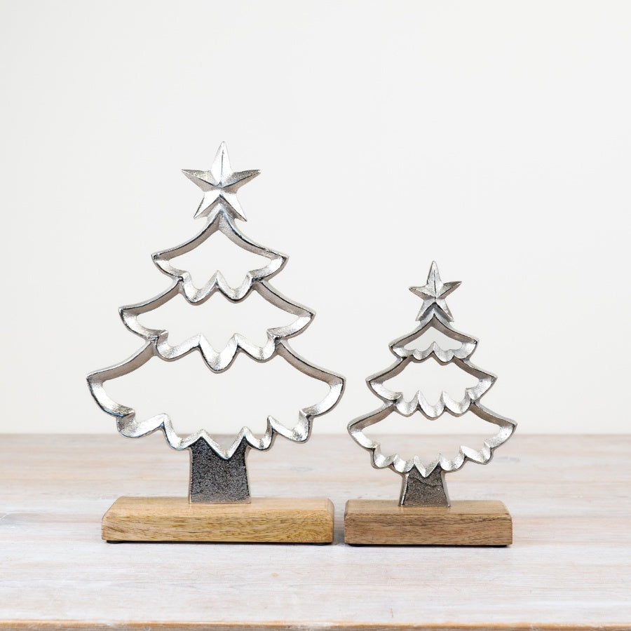 Aluminium Christmas Tree with Star on Wooden Base 31cm Elegant Decor