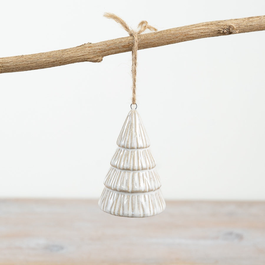 White & Gold Xmas Tree Hanger, 9cm 