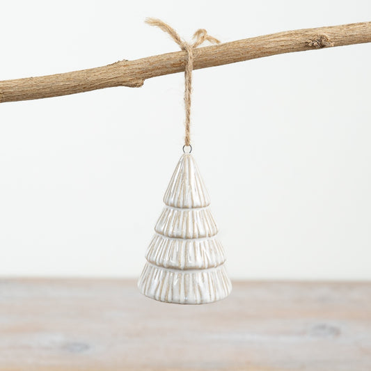 White & Gold Xmas Tree Hanger, 9cm 