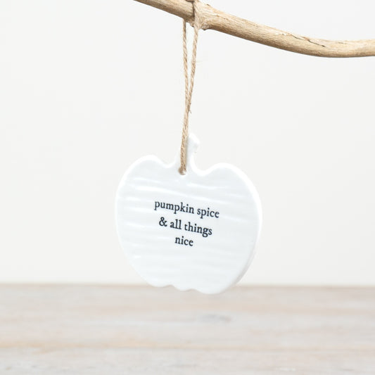 Pumpkin Spice Ceramic Hanger – 9cm Autumn Hanging Decoration