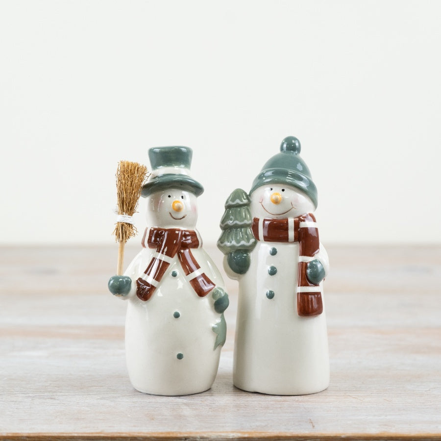 Sage Green Snowman Ornament – 14cm Festive Christmas Decoration, Cute Snowman with Tree