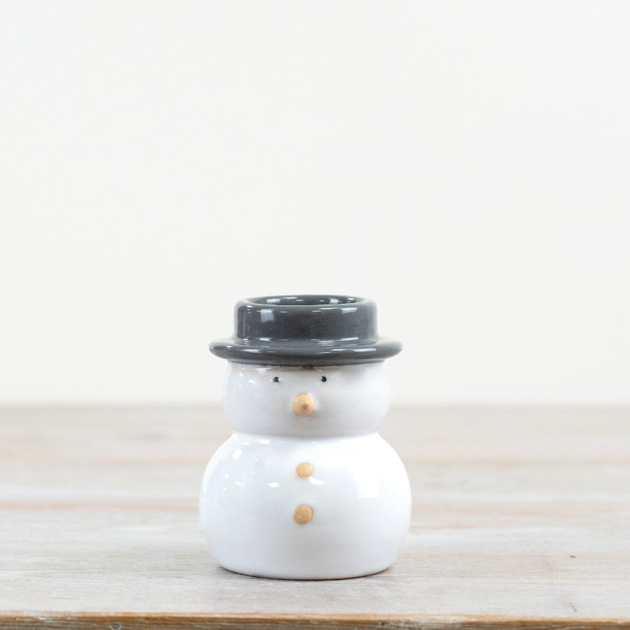 Stoneware Snowman T-Light Holder, 9.5cm