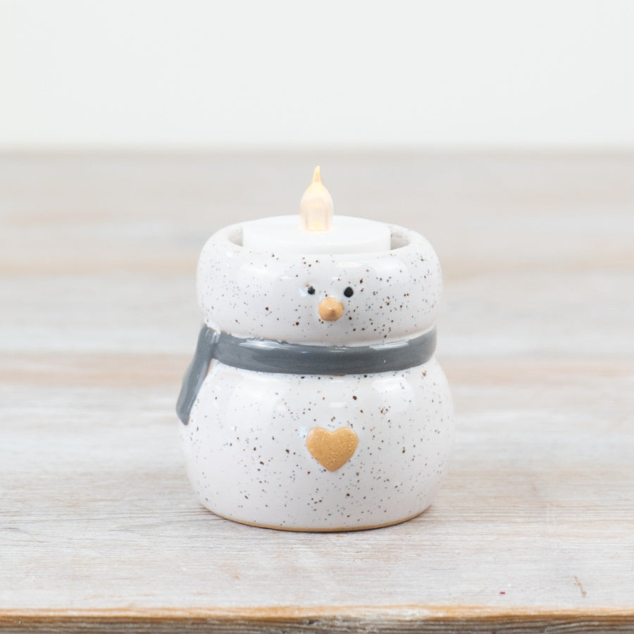 Speckled Snowman T-Light Holder, 6.8cm