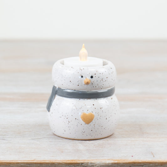 Speckled Snowman T-Light Holder, 6.8cm