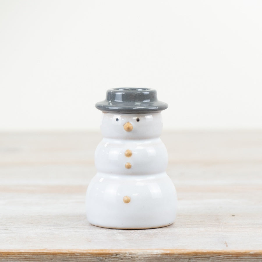 Stoneware Snowman Candle Holder, 8cm