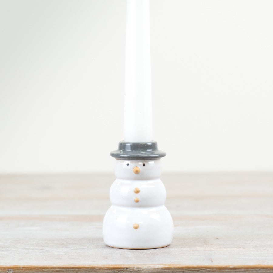 9.5cm Speckled Snowman Tealight Holder – Grey & White Stoneware Christmas Decoration