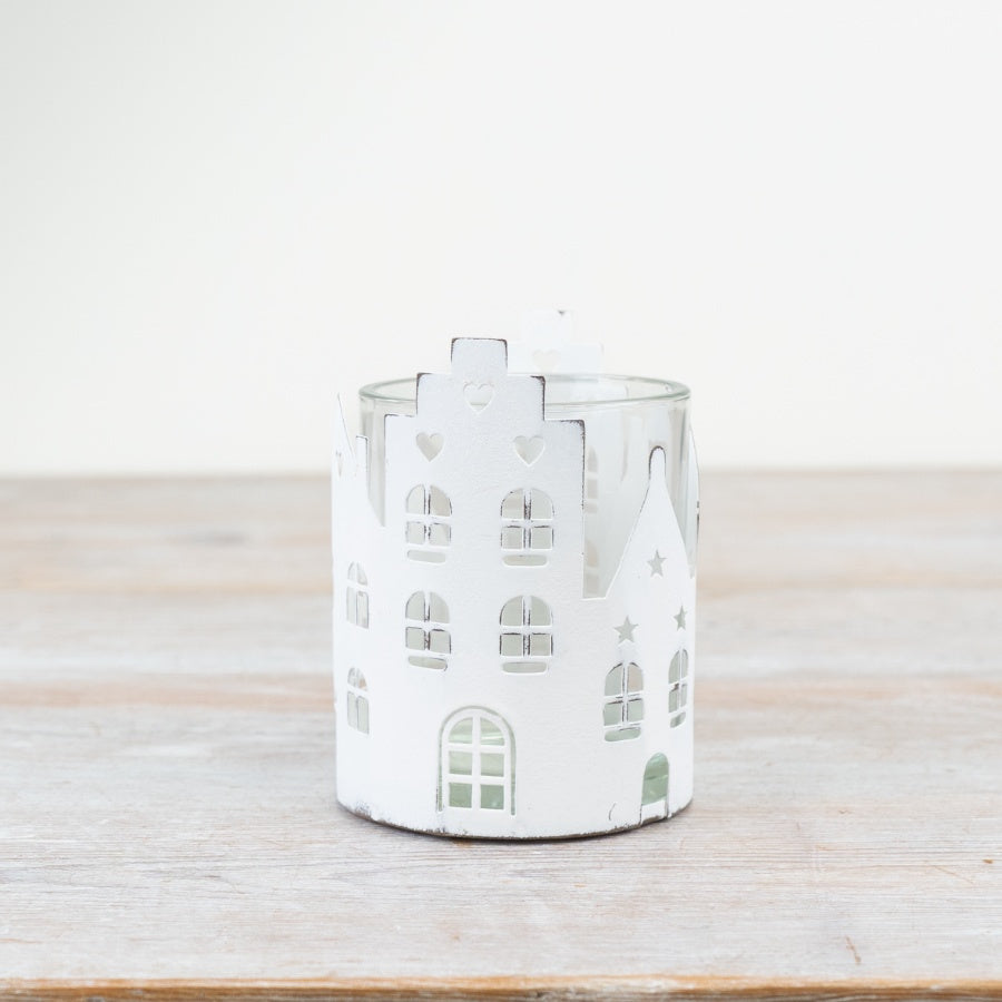 Metal & Glass House Candle Holder, 10.8cm