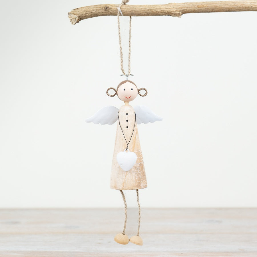 Wooden Angel Hanger – 18cm Rustic Christmas Decoration, Hanging Angel Ornament